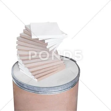 Stack of books on wooden tank isolated on the white background with clipping Stock Photos