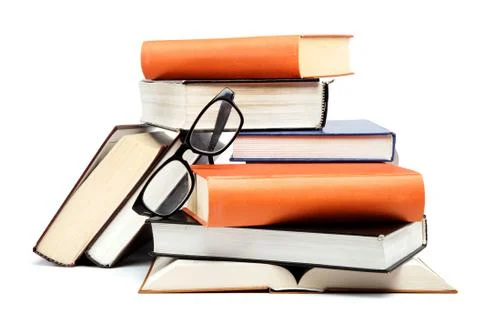 Stack of bookson white background. Stock Photos