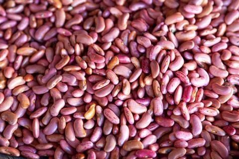 Stack of Borlotti beans on a market stall Stock Photos