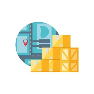 Stack box carton with map guide Stock Illustration