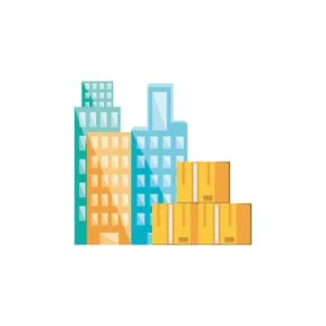 Stack boxes carton with cityscape Stock Illustration