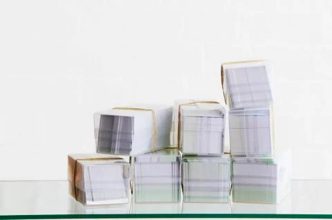 Stack of boxes of envelopes studio shot Foto stock