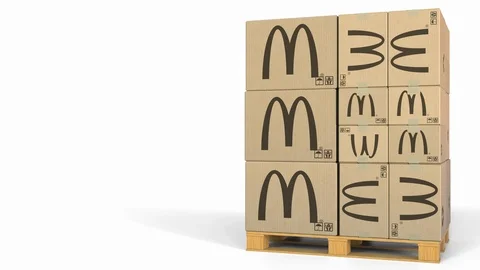 Stack of boxes with McDonald's logo. Editorial 3D animation Stock Footage 97448178