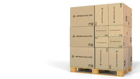 Stack of boxes with Mitsui logo. Editorial 3D rendering Stock Illustration
