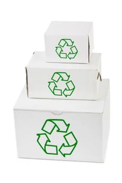 Stack of boxes with recycling sign Stock Photos