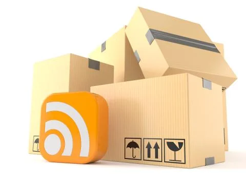 Stack of boxes with rss icon Illustrazione stock