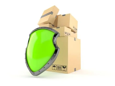 Stack of boxes with shield Illustrazione stock