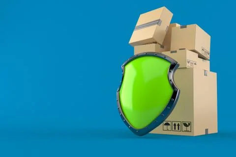 Stack of boxes with shield Stock Illustration