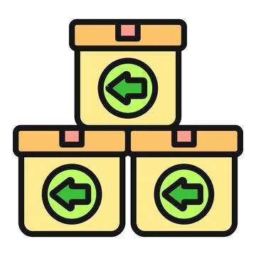 Stack of boxes showing left arrow return concept Stock Illustration