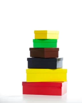 Stack of boxes - six colors 스톡 사진