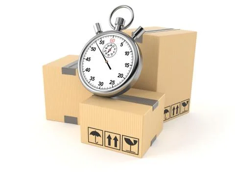 Stack of boxes with stopwatch Illustrazione stock
