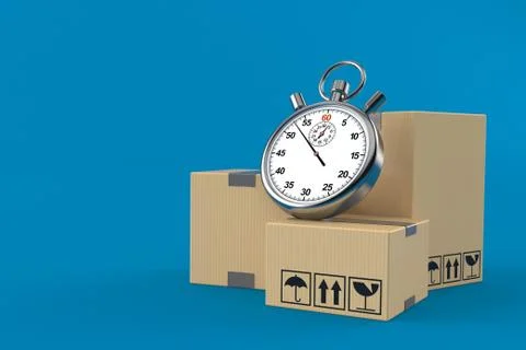 Stack of boxes with stopwatch Stock Illustration