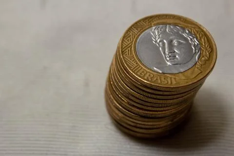 A stack of brazilian coins (real) Stock-Fotos