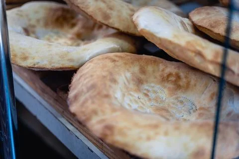 A stack of bread with a hole in the middle Stock Photos