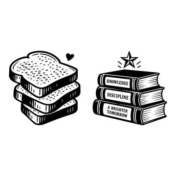 Stack of bread slices and stack of books illustration Ilustração Stock