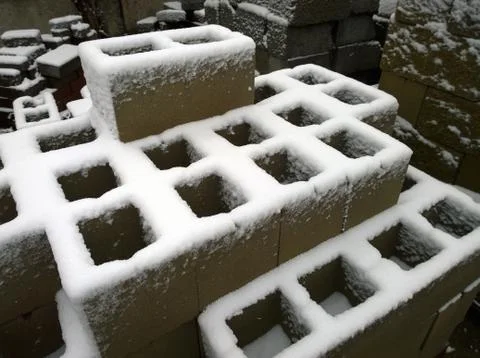 Stack of brick from cinderblock in the open air Stock Photos