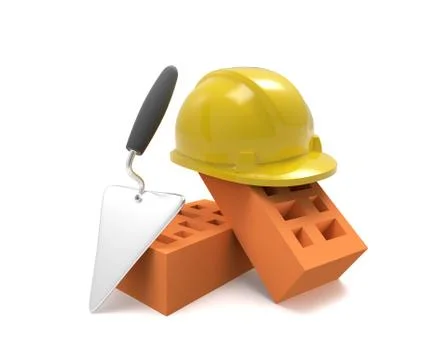 Stack of bricks and helmet 스톡 일러스트