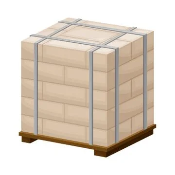 Stack of Bricks Corded with Ropes Rested on Pallet for Transportation on Site Stock Illustration