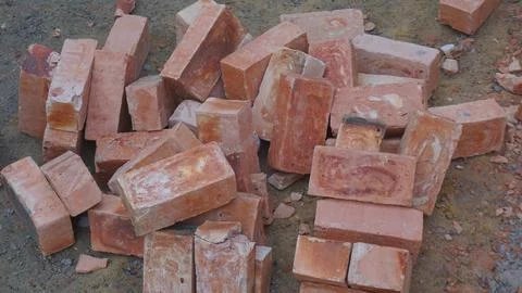 Stack of Bricks at a House Under Construction Foto stock