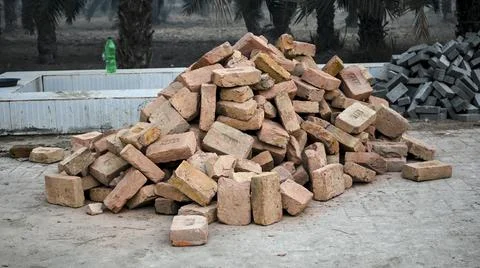 Stack of Bricks On Road HD Stock Photos
