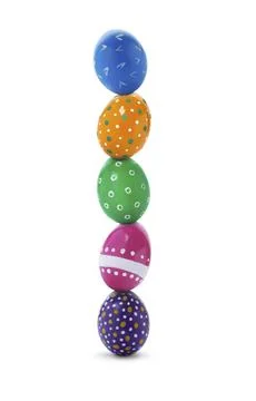 Stack of bright Easter eggs on white background Stock Photos