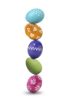 Stack of bright Easter eggs on white background Stock Photos