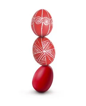 Stack of bright Easter eggs on white background Stock Photos