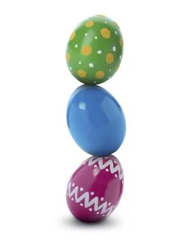 Stack of bright Easter eggs on white background Stock Photos