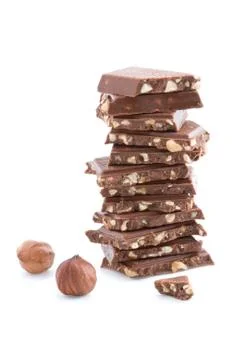Stack of broken chocolate isolated Stock Photos