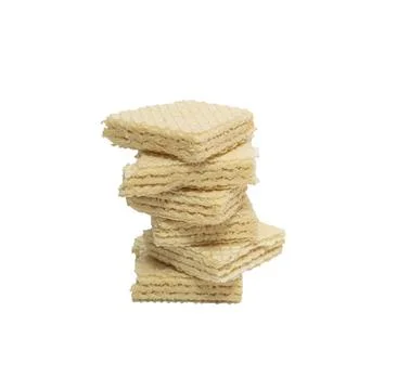Stack of broken wafer biscuits isolated on white background 스톡 사진