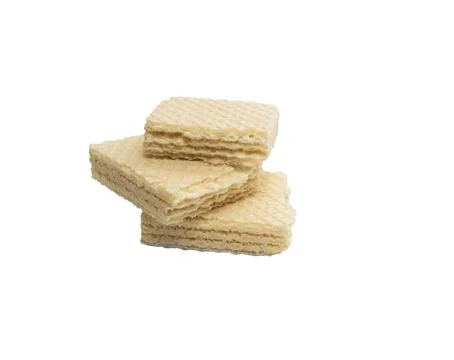 Stack of broken wafer biscuits isolated on white background 스톡 사진