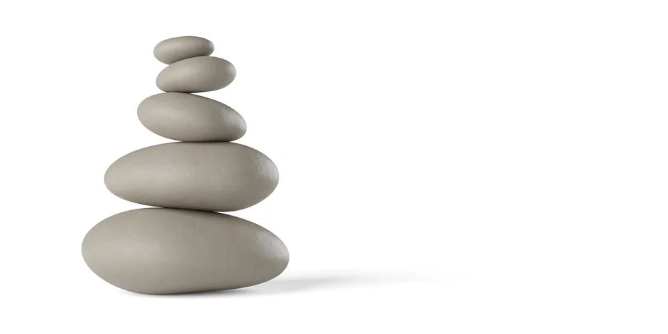 Stack of brown balancing zen pebbles or stones on white background with cop.. Stockillustratie