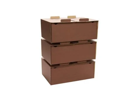 Stack of brown boxes isolated on white background Foto stock
