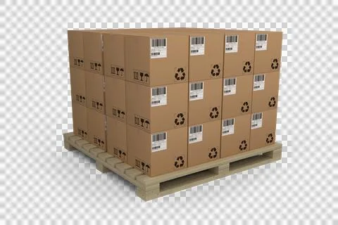Stack of brown cardboard boxes arranged on wooden pallet Stock Photos