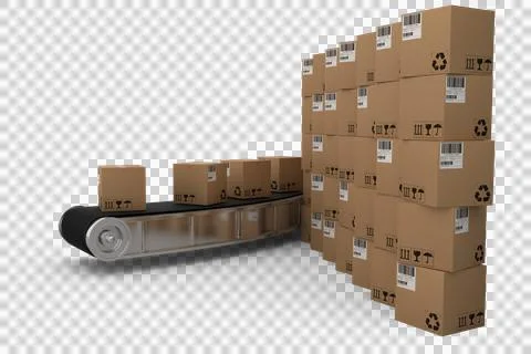 Stack of brown cardboard boxes by production line Illustrazione stock