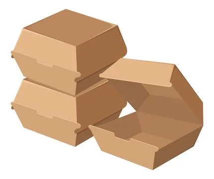 Stack of Brown Cardboard Burger Boxes with One Open Container Stockillustratie
