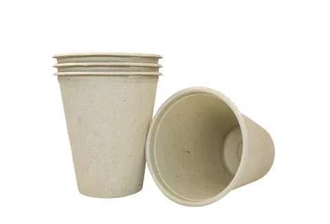 Stack of Brown paper cups on a white background with clipping path. Stock Photos