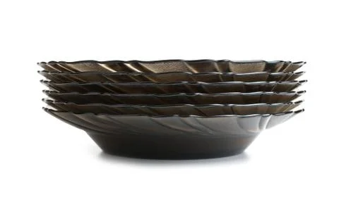 Stack of brown plates 스톡 사진