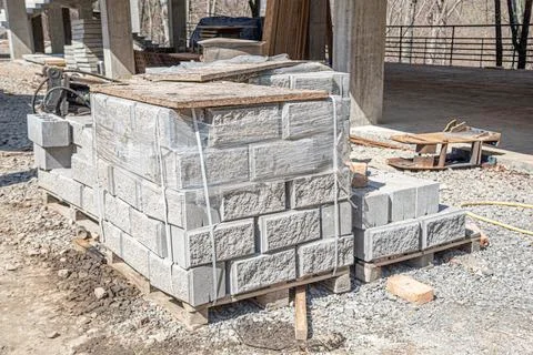 A stack of building bricks or paving stones 스톡 사진