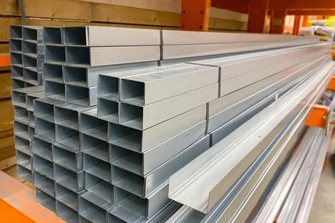 Stack of Building Material Aluminum Profile For Drywall At The Construction.. Stock Photos