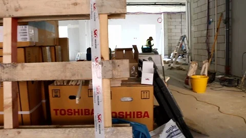 Stack of building materials on floor of building site Stock Footage 112652023