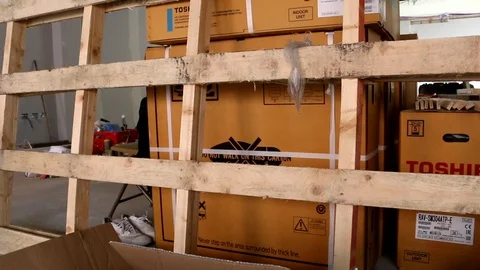 Stack of building materials on floor of construction site Stock Footage 112652029