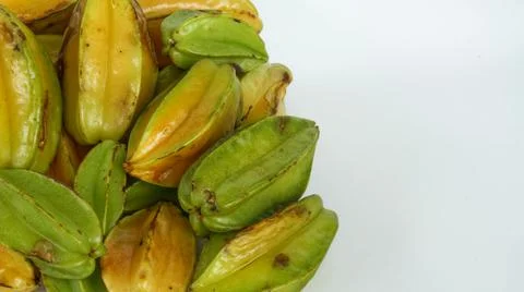 Stack bunch starfruit star fruit carambola white space isolated Stock Photos