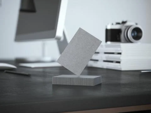 Stack of business cards on the table with computer. イラスト素材