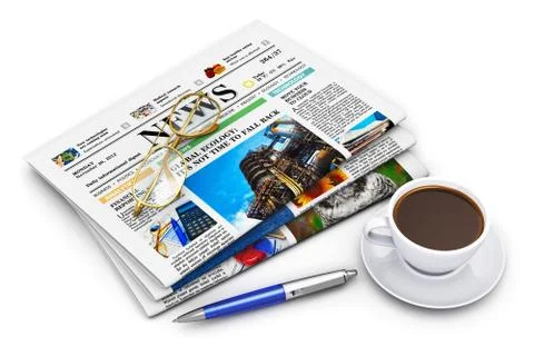 Stack of business newspapers and coffee cup Stock Illustration