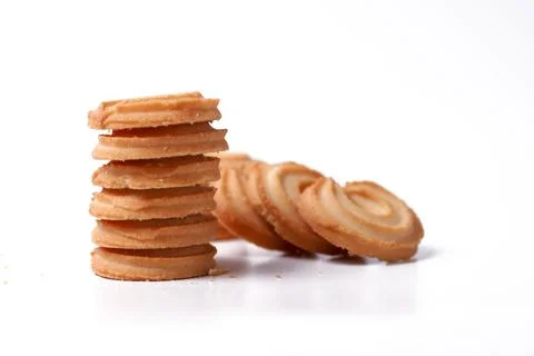 A stack of butter cookies. Isolated on white background. Perfect for commer.. Stockfoto's