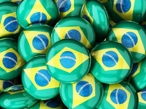 Stack of buttons with brazilian flag. 3D illustration Stock Illustration