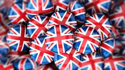 Stack of buttons with British flag. 3D illustration Stock Illustration