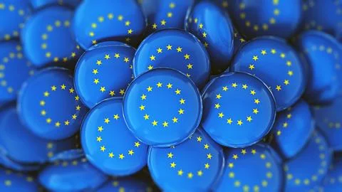 Stack of buttons with European Union's flag. 3D illustration Stock Illustration