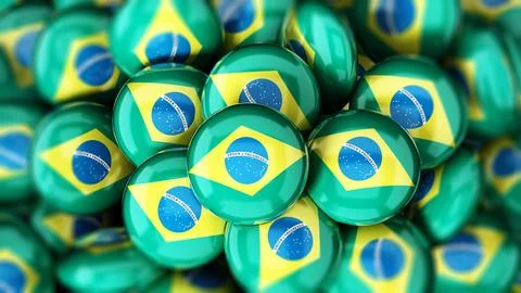 Stack of buttons with flag of Brasil. 3D illustration Illustrazione stock